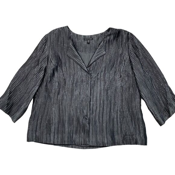 EILEEN FISHER Silver Gray Ribbed Silk Lined Collarless Jacket Size XL Formal - Picture 4 of 12